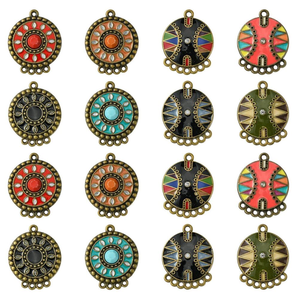 1603 16 Pcs 8 Styles Enamel Boho Chandelier Components Links Alloy Antique